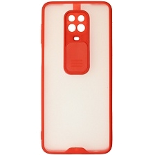 Чехол накладка LIFE TIME для XIAOMI Redmi Note 9 Pro, Redmi Note 9S, силикон, пластик, матовый, со шторкой для защиты задней камеры, цвет окантовки красный