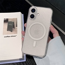 Чехол накладка LUXURE CASE Cabbeen с поддержкой MagSafe для APPLE iPhone 17, с блестками, прозрачный