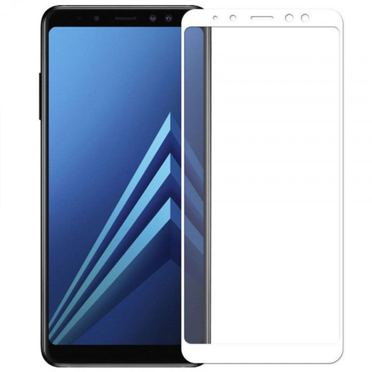 Защитное стекло для SAMSUNG Galaxy A6 Plus 2018 (SM-A605) Full Glue 9H кант белый.