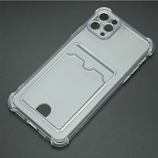 Чехол накладка CARD CASE для APPLE iPhone 11 Pro Max, силикон, усиленные края, отдел для карт, защита камеры, цвет прозрачный