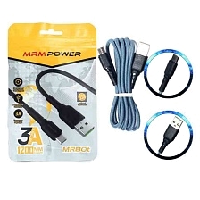 Кабель MRM MR80t Type-C, быстрая зарядка, нейлон, 3А, длина 1.2 метра, цвет серо голубой