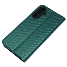 Чехол книжка CHESS для SAMSUNG Galaxy A36, текстура карбон, визитница, цвет темно зеленый