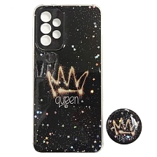 Чехол накладка для SAMSUNG Galaxy A23, силикон, фактурный глянец, с поп сокетом, рисунок QUEEN