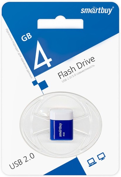 Флешка USB 2.0 4GB SMARTBUY Lara, цвет синий