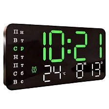 Электронные настенные часы 6659, будильник, температура, календарь, зелено - белый циферблат, цвет корпуса черный