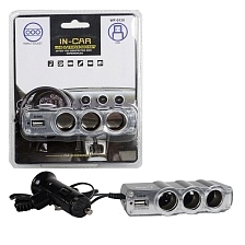 Автомобильный разветвитель WF-0120, 50W, 3 выхода прикуривателя 12V, USB 5V, цвет черно серебристый | Все по 150