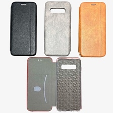 Чехол-книжка для SAMSUNG Galaxy S10 PLUS (SM-G975), искусственная кожа, основа силикон, на магните, с визитницей, цвет черный NEW.