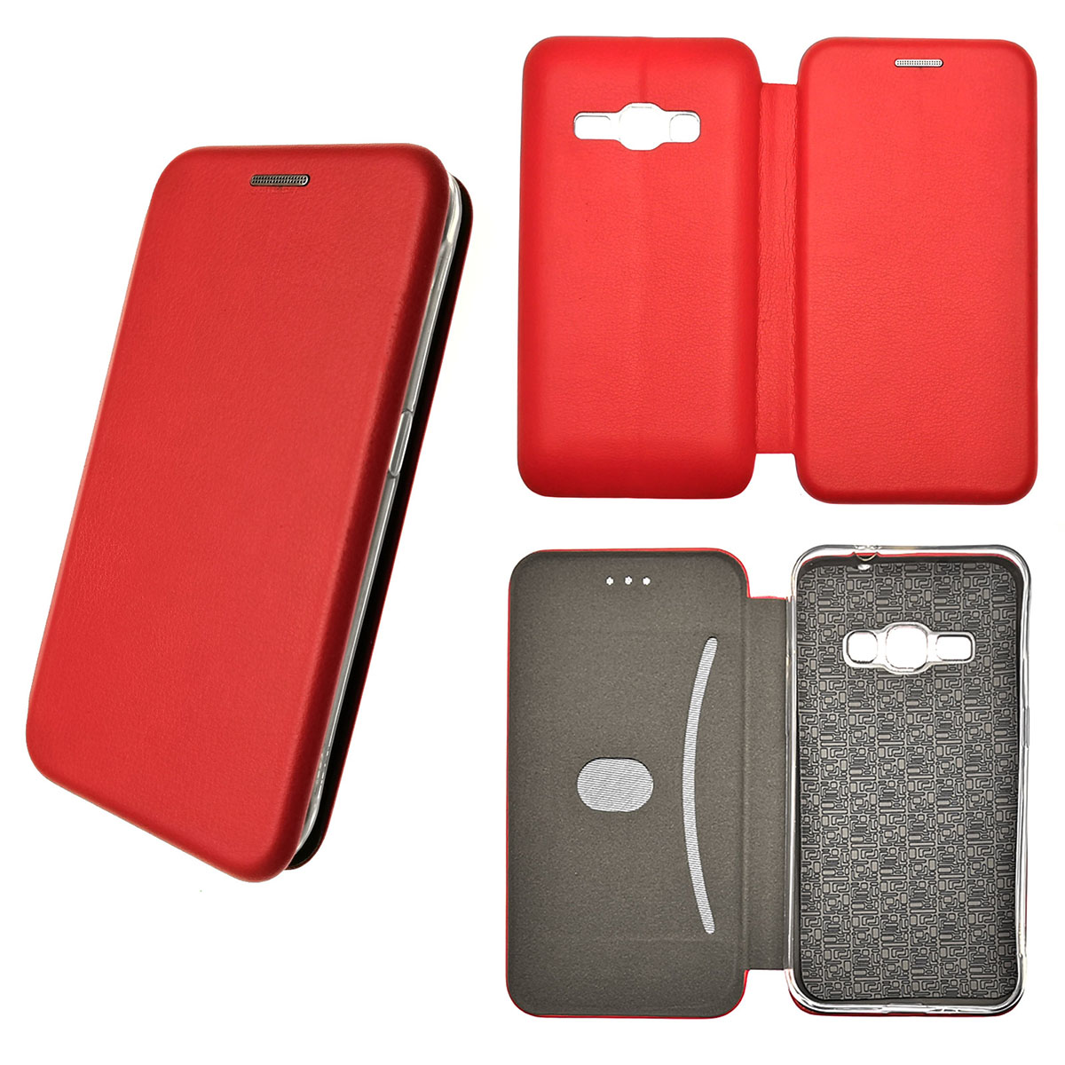 Чехол книжка STYLISH для SAMSUNG Galaxy J1 2016 (SM-J120), экокожа, визитница, цвет красный.