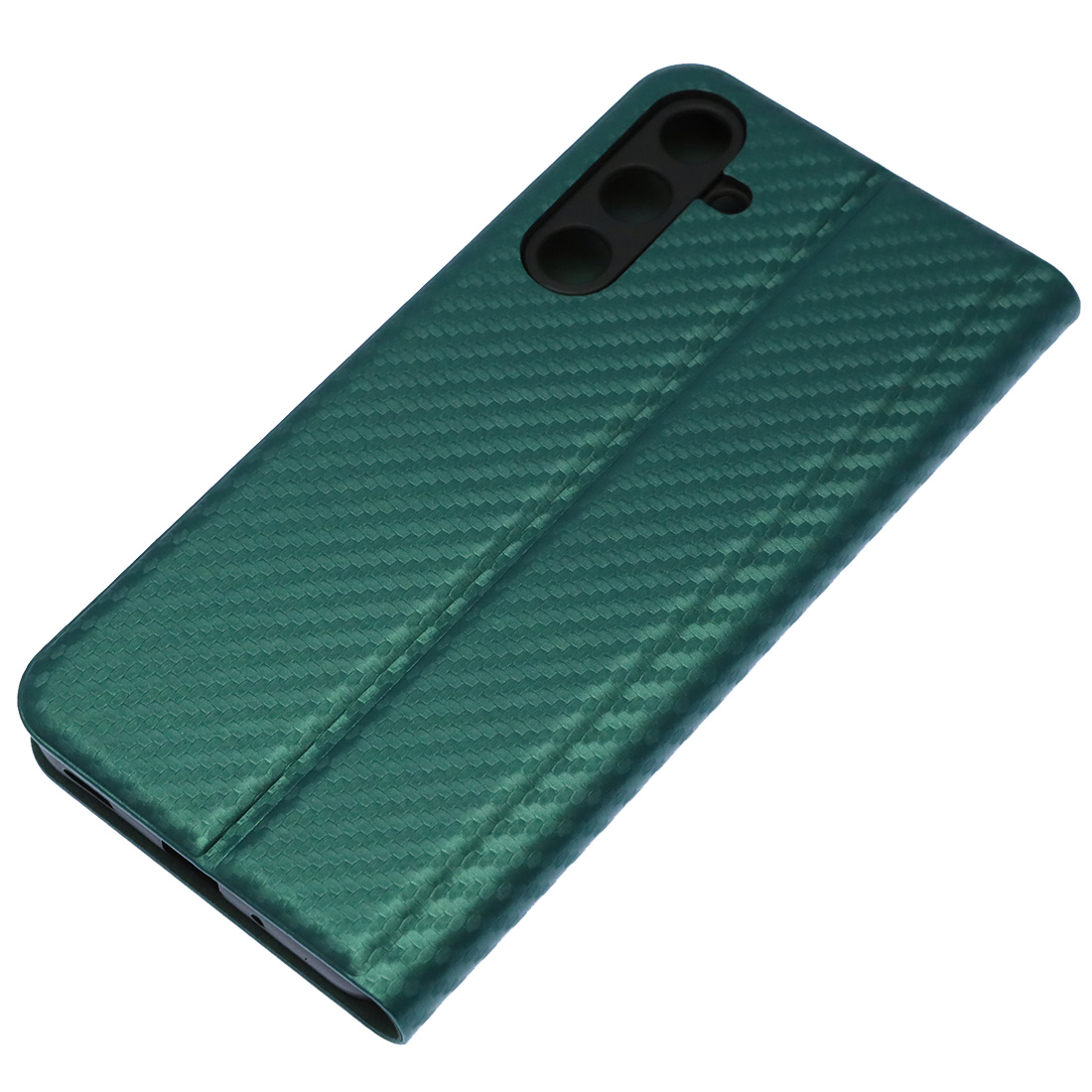 Чехол книжка CHESS для SAMSUNG Galaxy A16, текстура карбон, визитница, цвет темно зеленый
