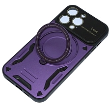 Чехол накладка Security Case с поддержкой MagSafe для APPLE iPhone 14 Pro Max, силикон, защита камеры, подставка, цвет темно фиолетовый