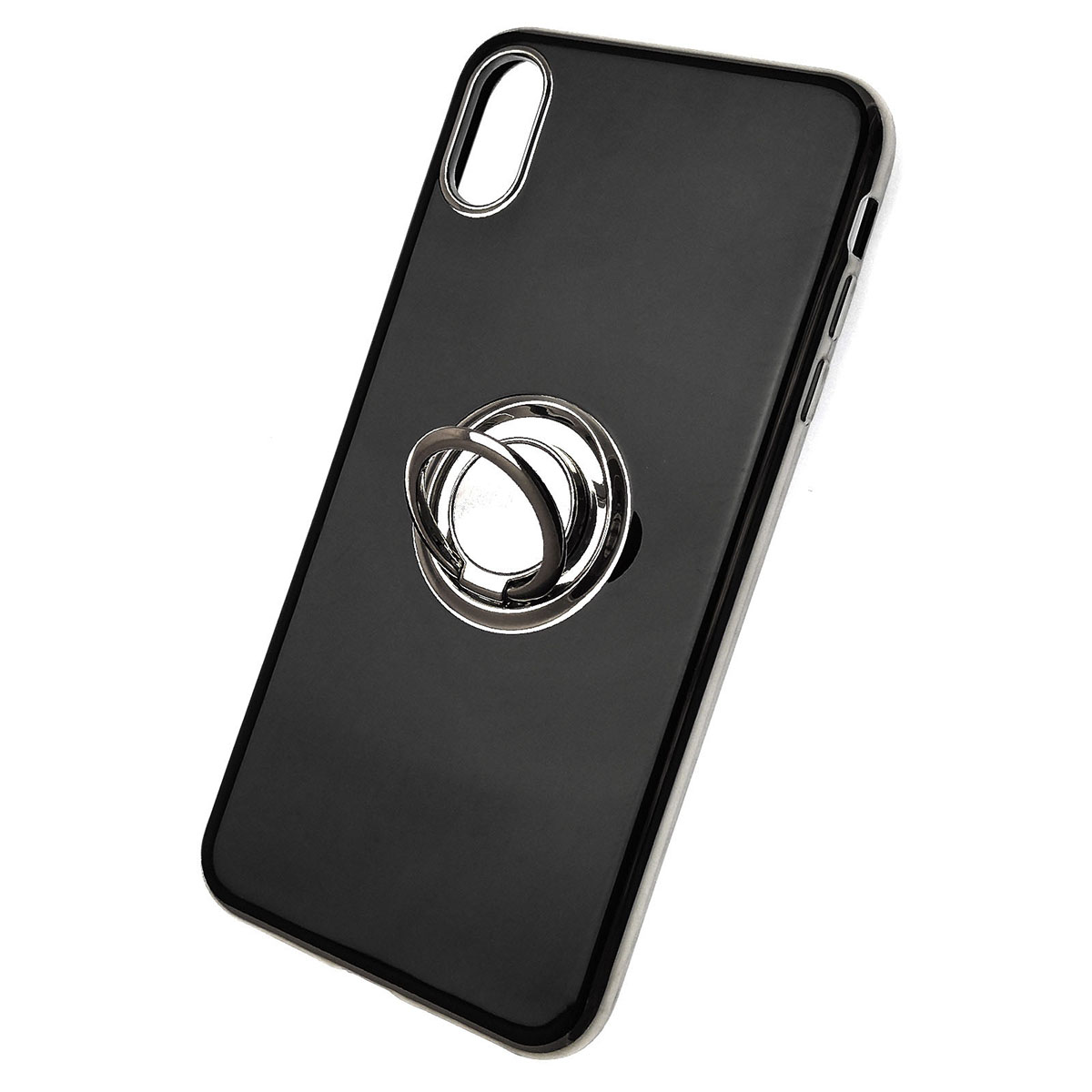 Чехол накладка для APPLE iPhone XS MAX, силикон, лого, кольцо держатель, цвет черный.