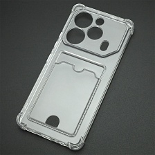 Чехол накладка CARD CASE для TECNO Pova 6, TECNO Pova 6 Pro 5G, защита камеры, усиленные края, отдел для карт, цвет прозрачный