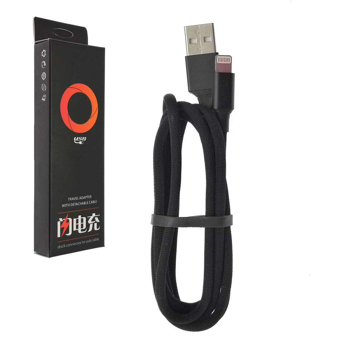 USB Дата кабель APPLE lightning 8 pin, длина 1 метр, нейлоновое армирование, цвет черный.