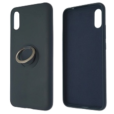 Чехол накладка RING для XIAOMI Redmi 9A, силикон, кольцо держатель, цвет темно синий