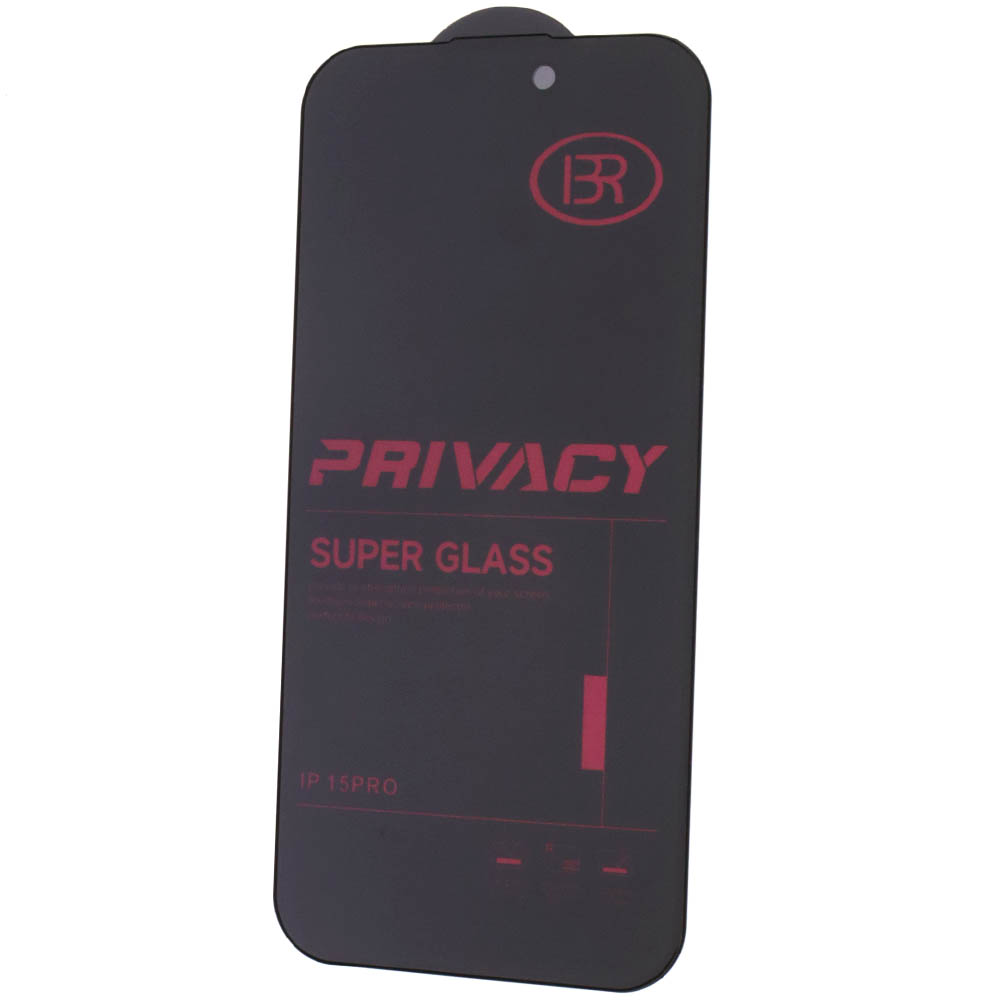 Защитное стекло Антишпион BRAUFFEN для APPLE iPhone 15 Pro (6.1"), цвет окантовки черный