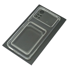 Чехол накладка CARD CASE для XIAOMI POCO X4 Pro 5G, силикон, отдел для карт, цвет прозрачный Чехол накладка CARD CASE для XIAOMI POCO X4 Pro 5G, силикон, отдел для карт, цвет прозрачный