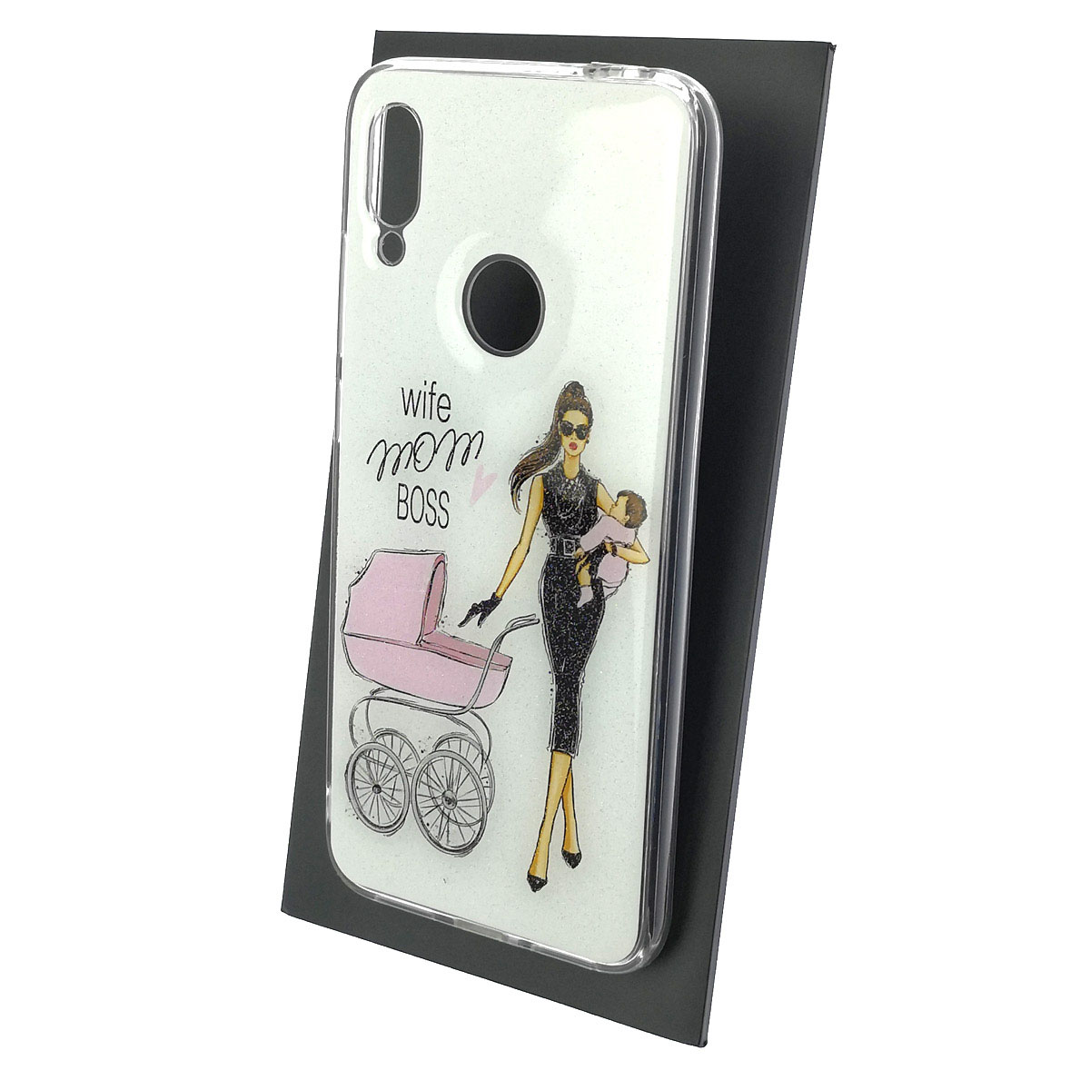 Чехол накладка для XIAOMI Redmi Note 7, Note 7 Pro, силикон, блестки, глянцевый, рисунок Wife mom BOSS
