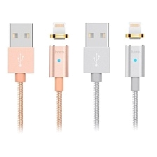 HOCO U16 USB Дата-кабель магнитный коннектор APPLE Lightning 8-pin, 1.2 метра 5V-2.4A, цвет серебристый.