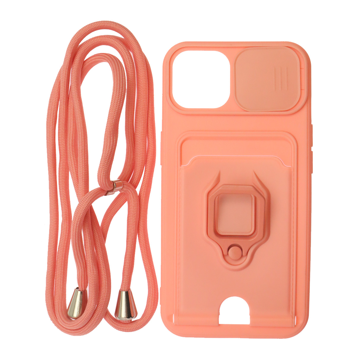 Чехол накладка MULTI FUNCTION 4 в 1 для APPLE iPhone 13 (6.1), цвет персиковый