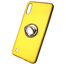 Чехол накладка для SAMSUNG Galaxy A10 (SM-A105), M10 (SM-M105), силикон, глянец, с логотипом, кольцо держатель, цвет желтый.