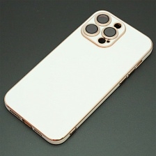 Чехол накладка для APPLE iPhone 14 Pro Max, силикон, стекло, защита камеры, цвет бело золотистый
