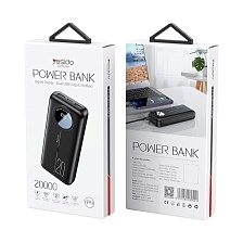 Внешний портативный аккумулятор, Power Bank YESIDO YP41, 20000 mAh, LED дисплей, цвет черный