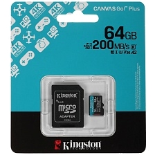 Карта памяти MicroSDXC 64GB KINGSTON CANVAS Go! Plus SDCG4/64GB 200Mb/s A2 U3 V30, с адаптером