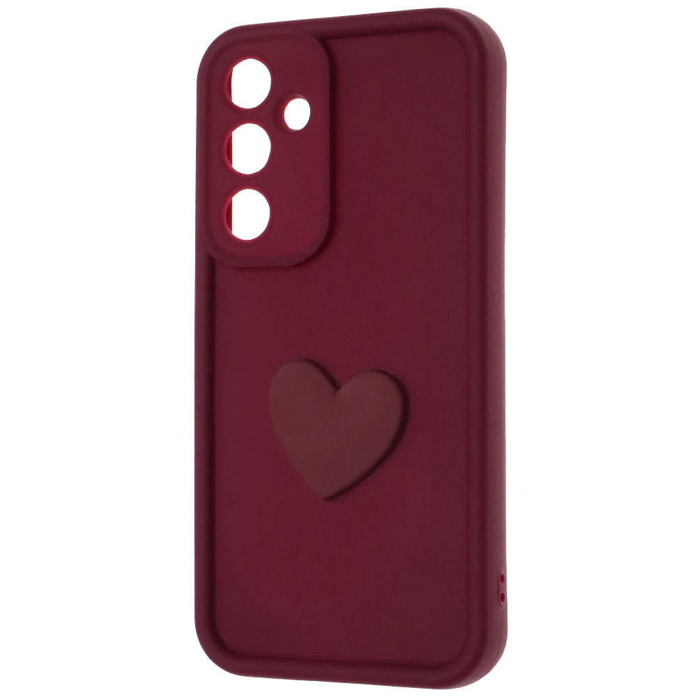 Чехол накладка для SAMSUNG Galaxy A55, силикон, 3D сердце, защита камеры, бортики, цвет бордовый
