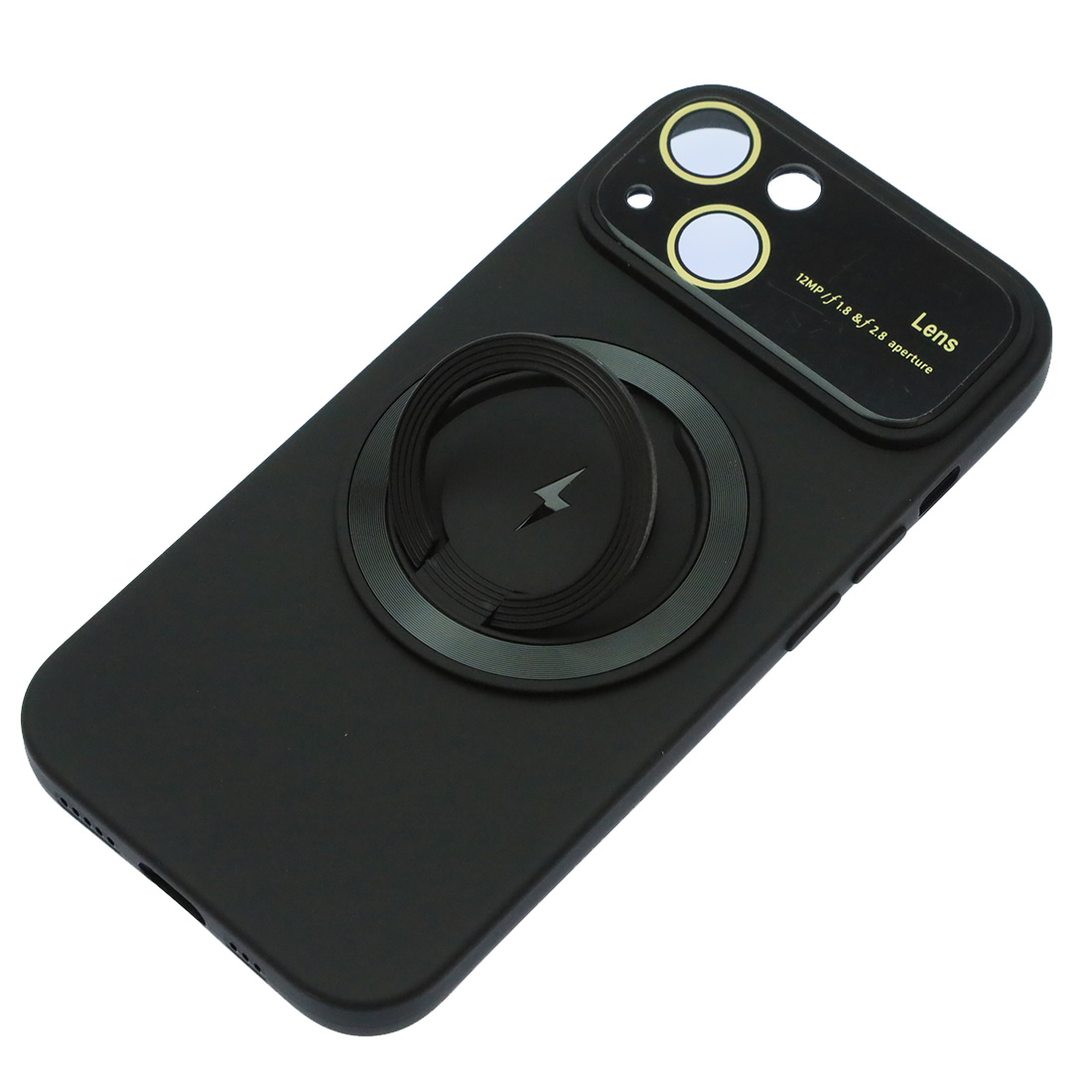 Чехол накладка с поддержкой MagSafe для APPLE iPhone 15, силикон, защита камеры, подставка, цвет черный