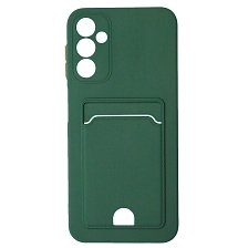 Чехол накладка BUTTON для SAMSUNG Galaxy A14 4G, силикон, отдел для карт, цвет темно зеленый Чехол накладка BUTTON для SAMSUNG Galaxy A14 4G, силикон, отдел для карт, цвет темно зеленый