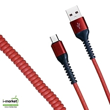 USB Дата-кабель R22 Micro USB, витой, силикон, длина 1 метр, 2A, цвет красный