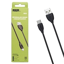 Кабель MRM MR43t USB Type C, 3А, длина 1 метр, силикон, цвет черный Кабель MRM MR43t USB Type C, 3А, длина 1 метр, силикон, цвет черный
