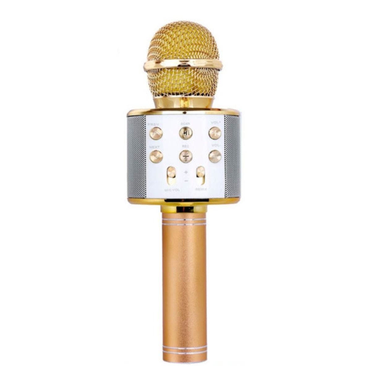 Колонка портативная, караоке-микрофон HAND HELD KTV WS-858 (Bluetooth, microSD, USB), цвет золотистый