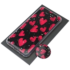 Чехол накладка для SAMSUNG Galaxy A50, A30s, A50s, силикон, фактурный глянец, с поп сокетом, рисунок Сердечки
