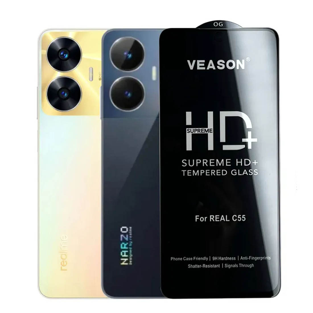 Защитное стекло VEASON HD+ для Realme C55, Realme C67, Narzo N55, Realme C75, цвет окантовки черный