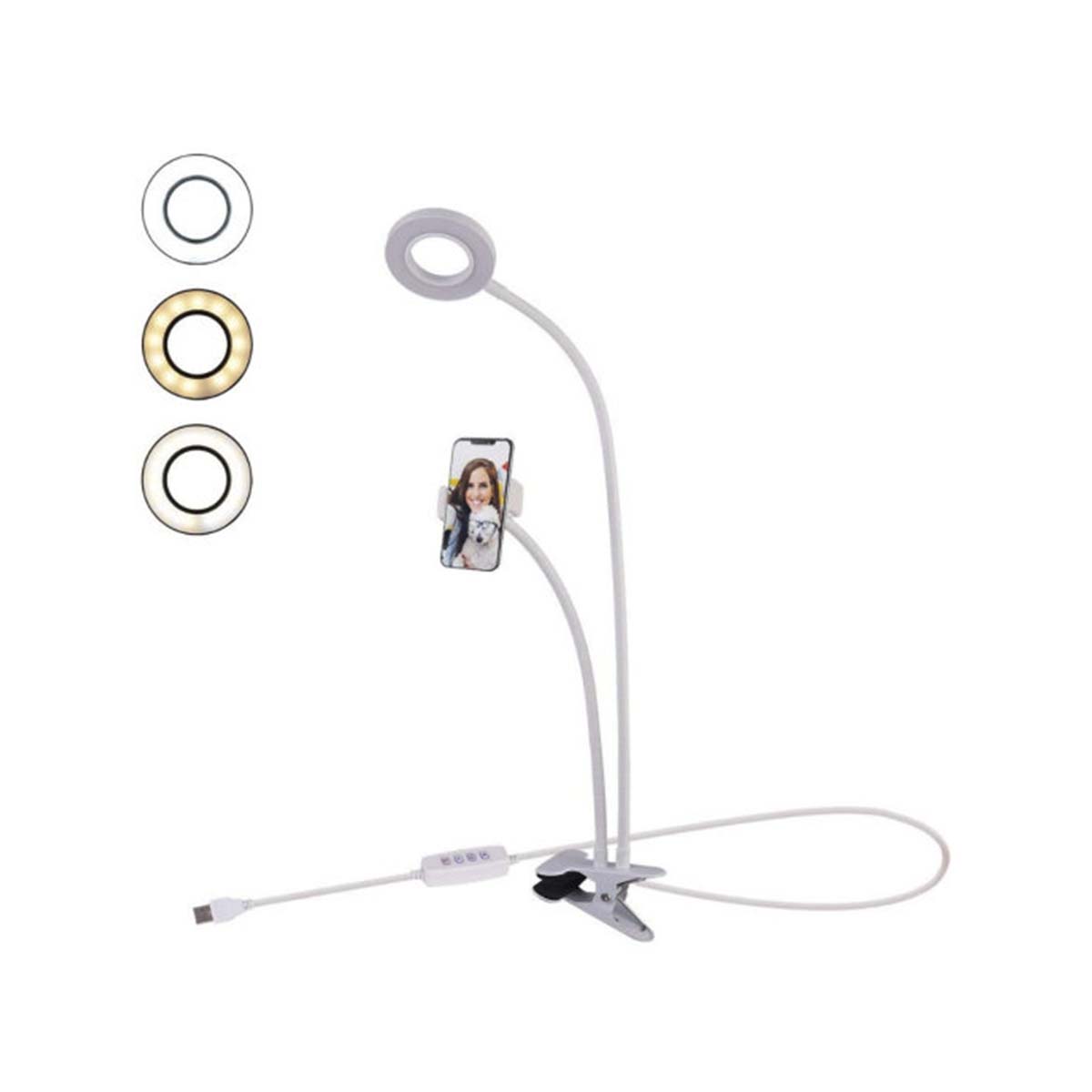 Настольная кольцевая лампа с держателем для телефона (смартфона) для лайв-стриминга, цвет белый