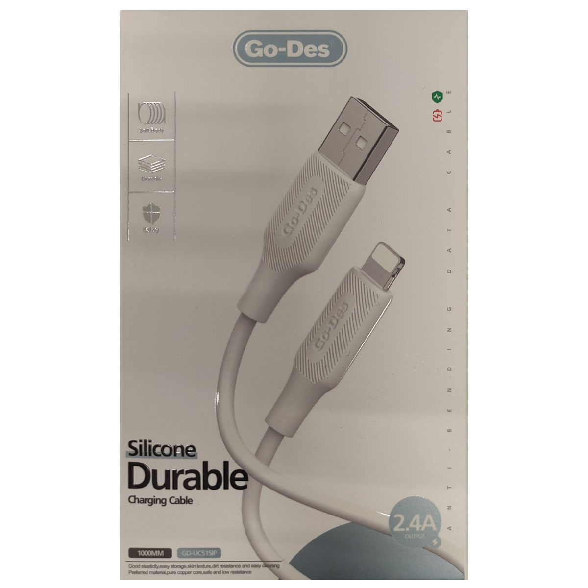 Кабель GO-DES GD-UC515IP Lightning 8 pin, 2.4A, длина 1 метр, цвет белый