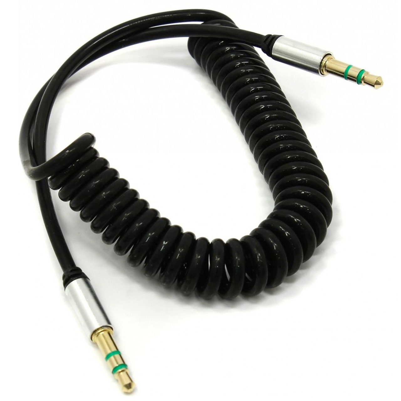 AUX кабель JD-64 витой (пружина) Jack 3.5" - 3.5", длина 1.8 метра, цвет черный.