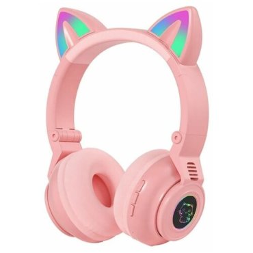 Гарнитура (наушники с микрофоном) беспроводная полноразмерная, BOROFONE BO18 CAT EAR, RGB подсветка, цвет розовый Гарнитура (наушники с микрофоном) беспроводная полноразмерная, BOROFONE BO18 CAT EAR, RGB подсветка, цвет розовый