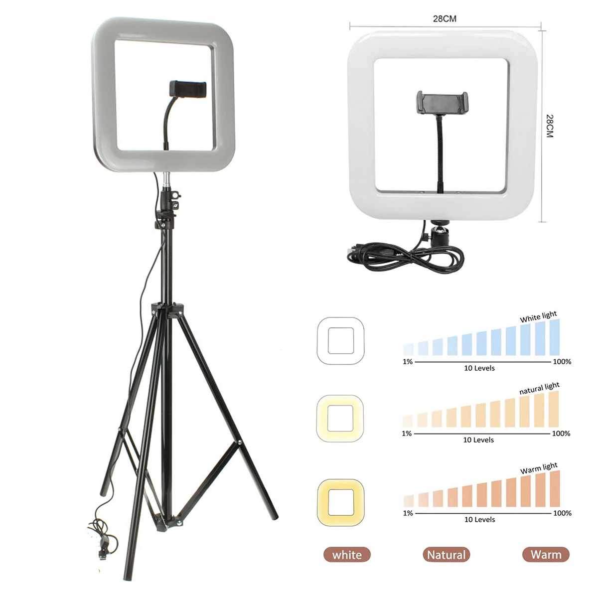 Квадратная светодиодная селфи лампа D35, с держателем для телефона (распродажа -50%)