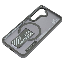 Чехол накладка Sky Armor с поддержкой MagSafe для SAMSUNG Galaxy S24, подставка, матовый, цвет серый Чехол накладка Sky Armor с поддержкой MagSafe для SAMSUNG Galaxy S24, подставка, матовый, цвет серый