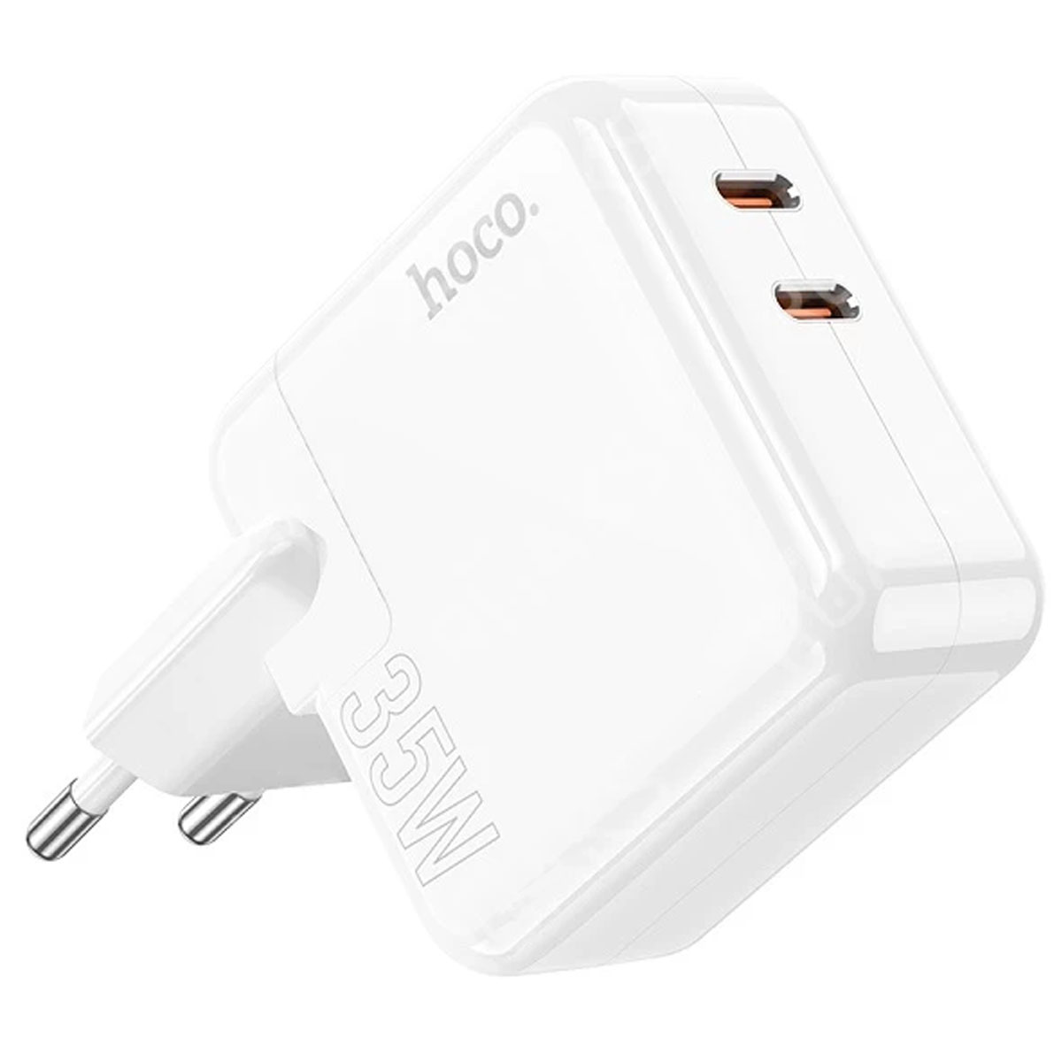 СЗУ (Сетевое зарядное устройство) HOCO C110A Lucky, 35W, 2 USB Type C, QC3.0, цвет белый