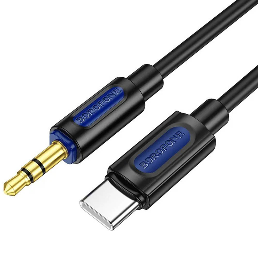 Аудио кабель, переходник BOROFONE BL20 True AUX (Jack 3.5 мм) на USB Type C, длина 1 метр, цвет черный
