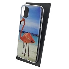 Чехол накладка для APPLE iPhone 11, силикон, глянцевый, рисунок Фламинго на пляже