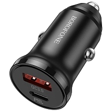 АЗУ (Автомобильное зарядное устройство) BOROFONE BZ18A, 3А, 20W, PD20W, QC3.0, с кабелем USB Type C на Lightning 8 pin, цвет черный