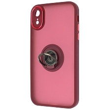 Чехол накладка KING для APPLE iPhone XR, силикон, пластик, кольцо держатель, защита камеры, цвет окантовки бордовый