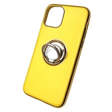 Чехол накладка для APPLE iPhone 11 Pro, силикон, глянец, с лого, металлическое кольцо, цвет желтый.