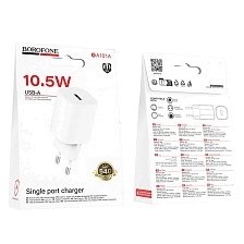 СЗУ (Сетевое зарядное устройство) BOROFONE BA101A Pudding, 10.5W, 1 USB A, цвет белый
