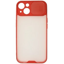 Чехол накладка LIFE TIME для APPLE iPhone 13 (6.1), силикон, пластик, матовый, со шторкой для защиты задней камеры, цвет окантовки красный