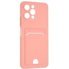 Чехол накладка BUTTON для XIAOMI Redmi 12 4G, защита камеры, силикон, отдел для карт, цвет розовый